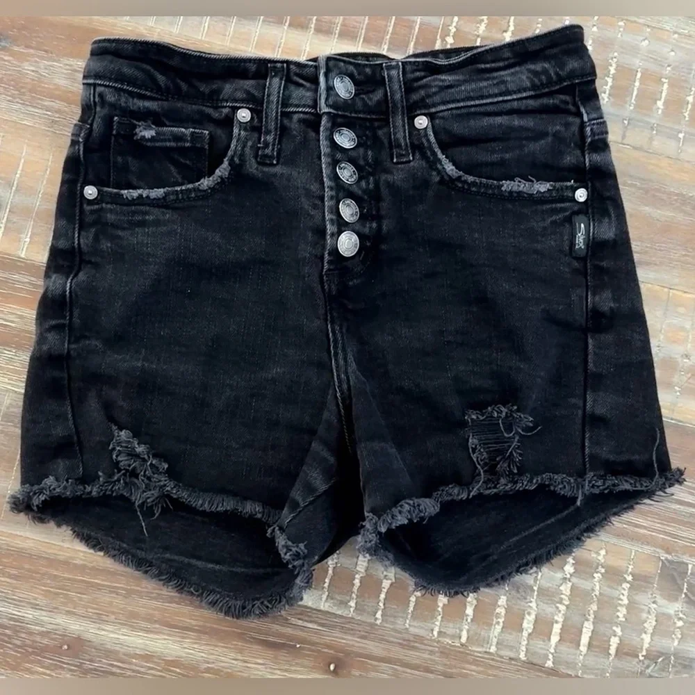Silver Jean Co womens black Hi Rise Beau Shorts W25 L3.5